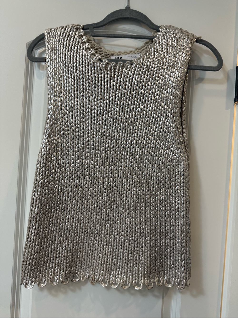 Zara Shimmery Silver Knit Tank Top